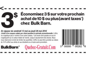 Coupon de 3$ à imprimer, Bulk Barn