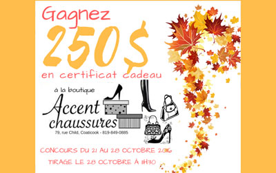 Concours gagnez 250$ à la boutique Accent chaussures