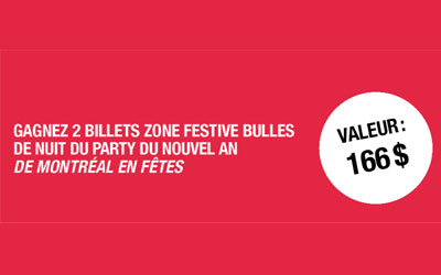 Concours gagnez des Billets zone Festive Bulles de Nuit du Party du nouvel an