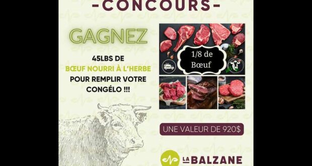 GAGNEZ 1/8 de bœuf local nourri à l'herbe (920 $)