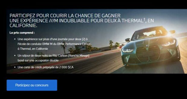 Gagnez une expérience BMW M en Californie (8029 $)