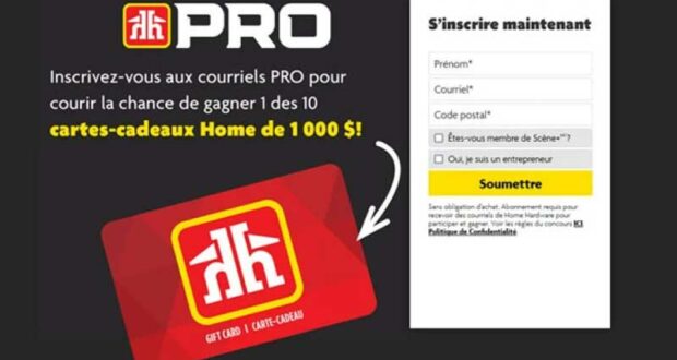 Gagnez 10 cartes-cadeaux Home Hardware de 1000 $ chacune