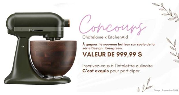 Gagnez le nouveau batteur sur socle de KitchenAid de 1000 $