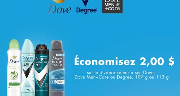 Coupon de 2$ sur les produits Dove - Dove Men+ ou Degree