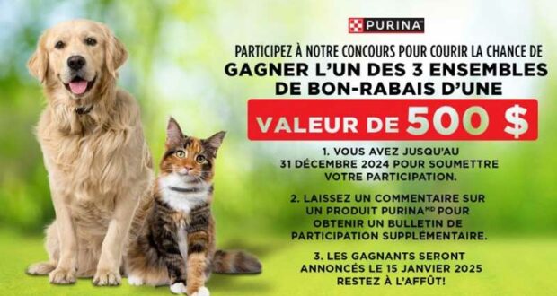 Gagnez 3 bon-rabais Purina de 500 $ chaque