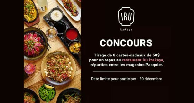 Gagnez 8 cartes-cadeaux IRU IZAKAYA de 50 $