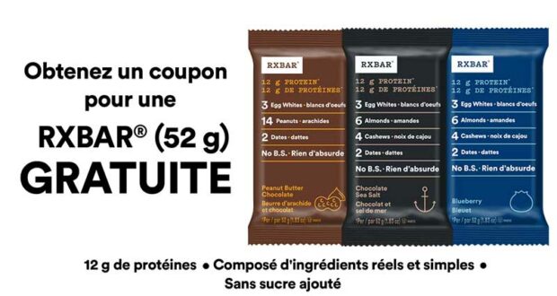 Obtenez gratuitement une barre protéinée RXBAR